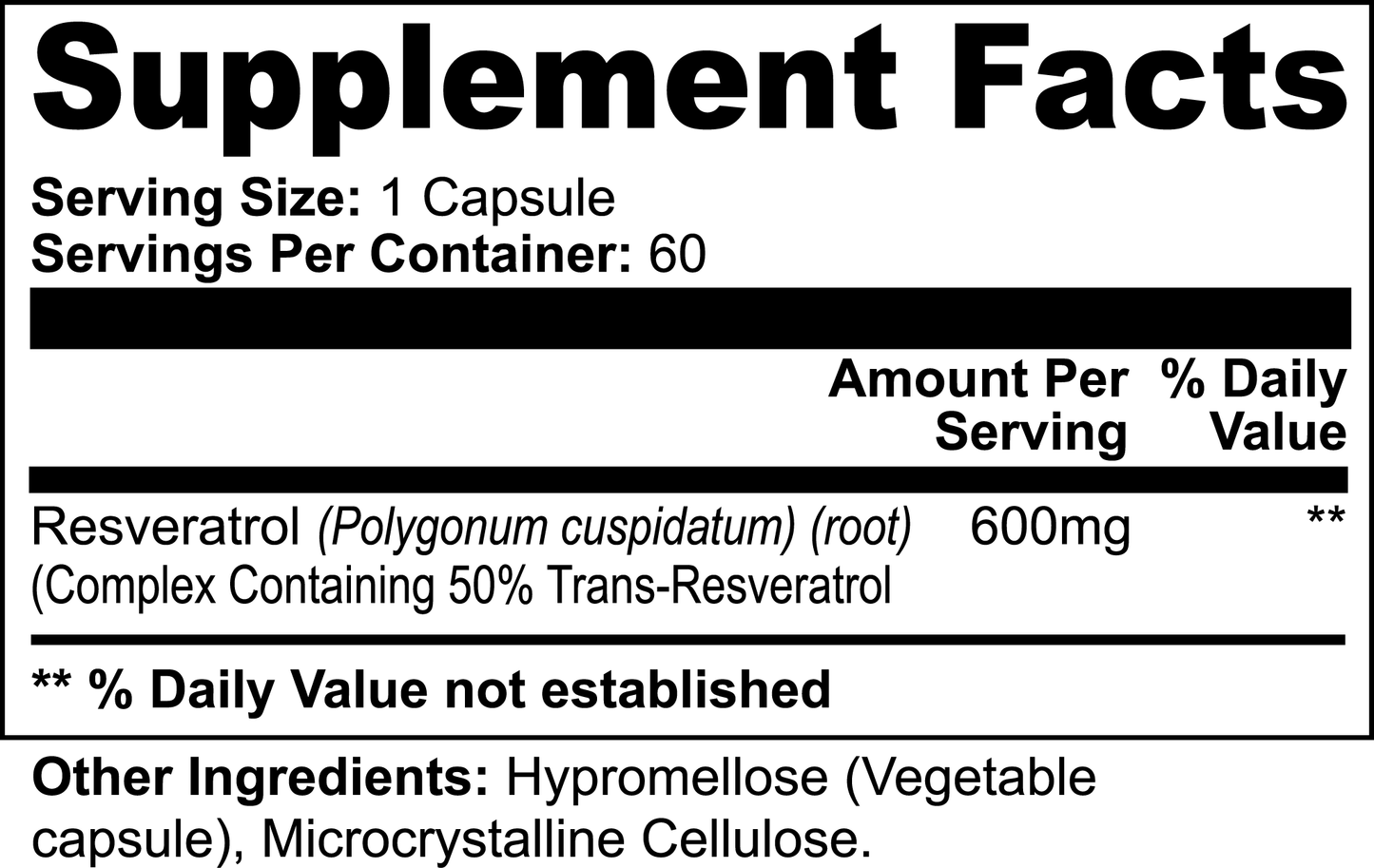 Resveratrol 600mg (Std. to 50% Trans-Resveratrol)