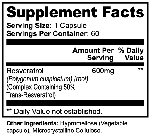 Resveratrol 600mg (Std. to 50% Trans-Resveratrol)
